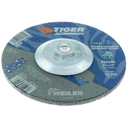 Weiler 6" x 1/4" TIGER ALUMINUM Type 27 Grinding Wheel ALU24R 5/8-11 Nut 58230